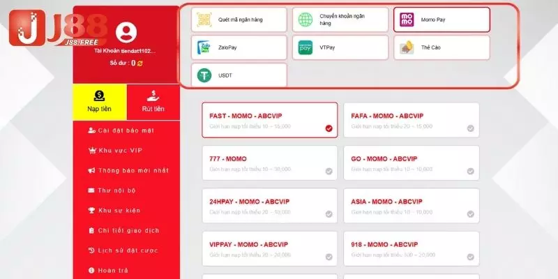 Tổng hợp các phương thức nạp tiền J88 nhanh chóng